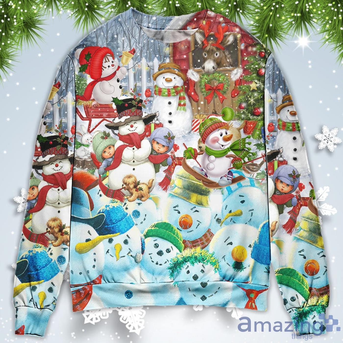 Snowman Happy Farm Holiday Christmas Sweatshirt Sweater Product Photo 1