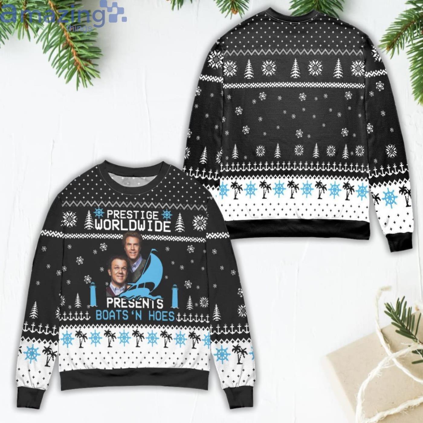 Step Brothers Prestige Worldwide Presents Boats 'N Hoes Black Ugly Christmas Sweater Product Photo 1