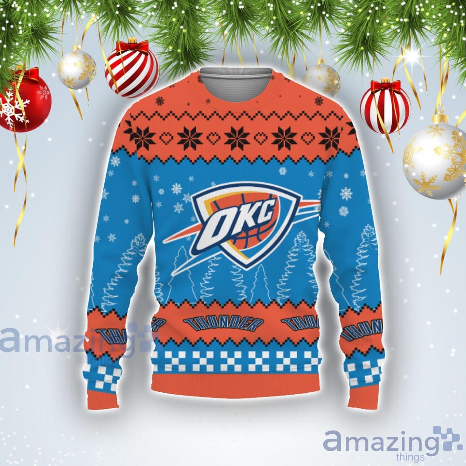 Team Logo Oklahoma City Thunder Ugly Christmas Sweater Product Photo 1
