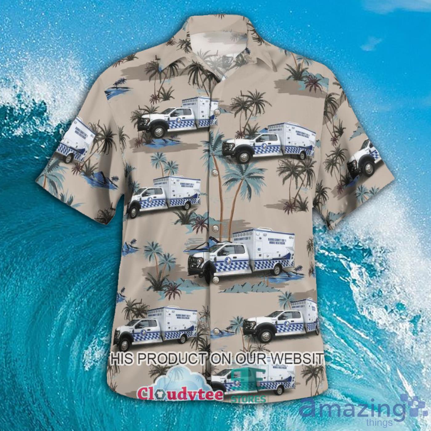 Texas Harris County ESD 11 Palm Trees Short Sleeves Hawaiian Shirt Product Photo 1