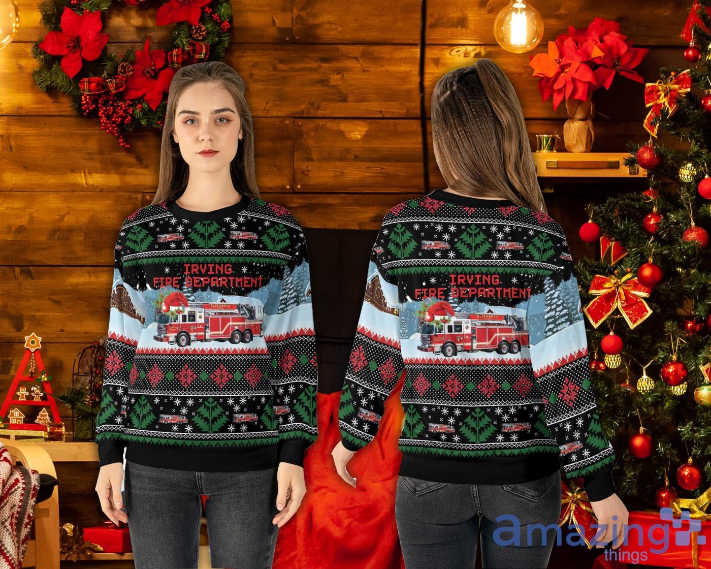 Texas Irving Fire Department Irving Texas Skyline Ugly Christmas Sweater Product Photo 1