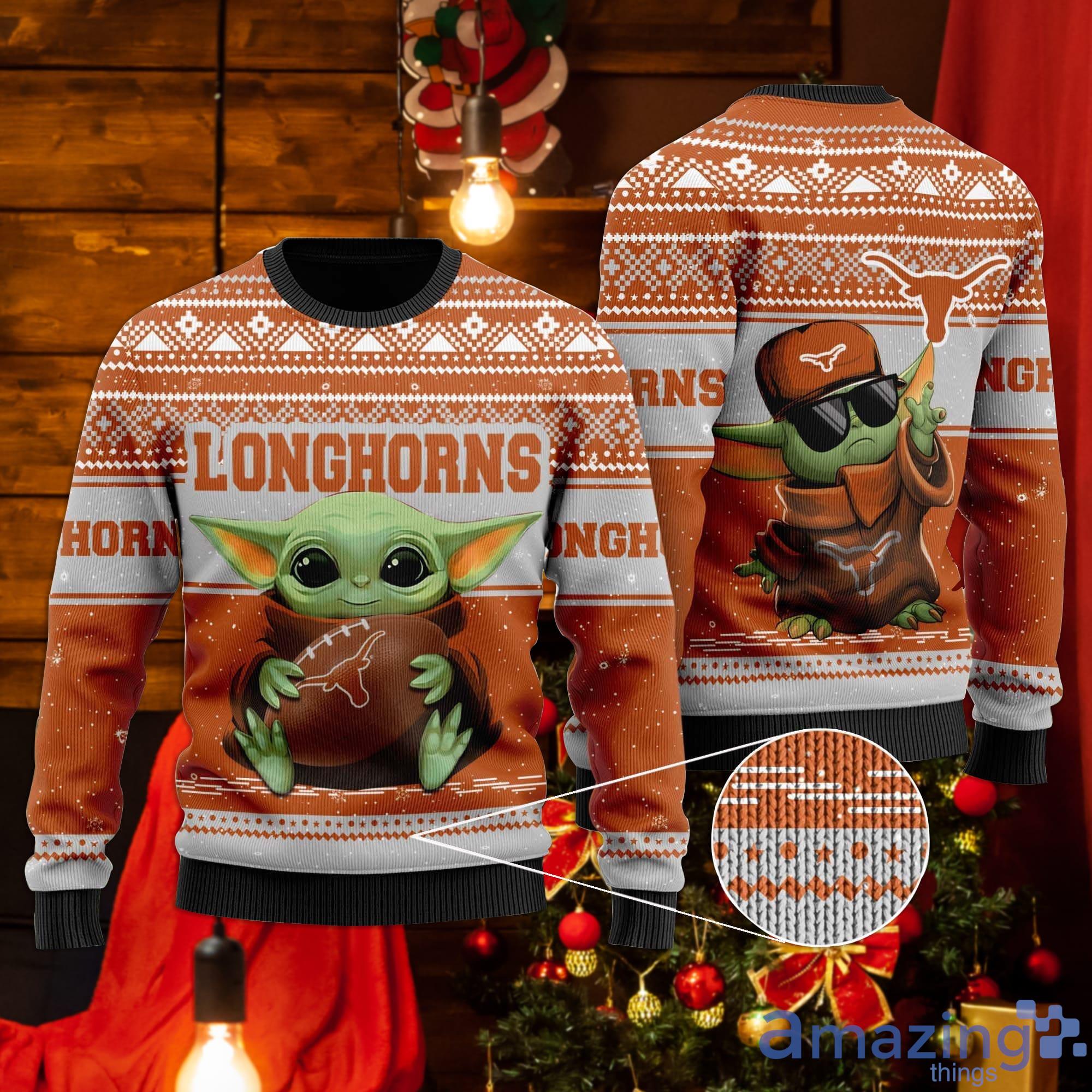 Texas Longhorns Baby Yoda Ugly Christmas Sweater Product Photo 1