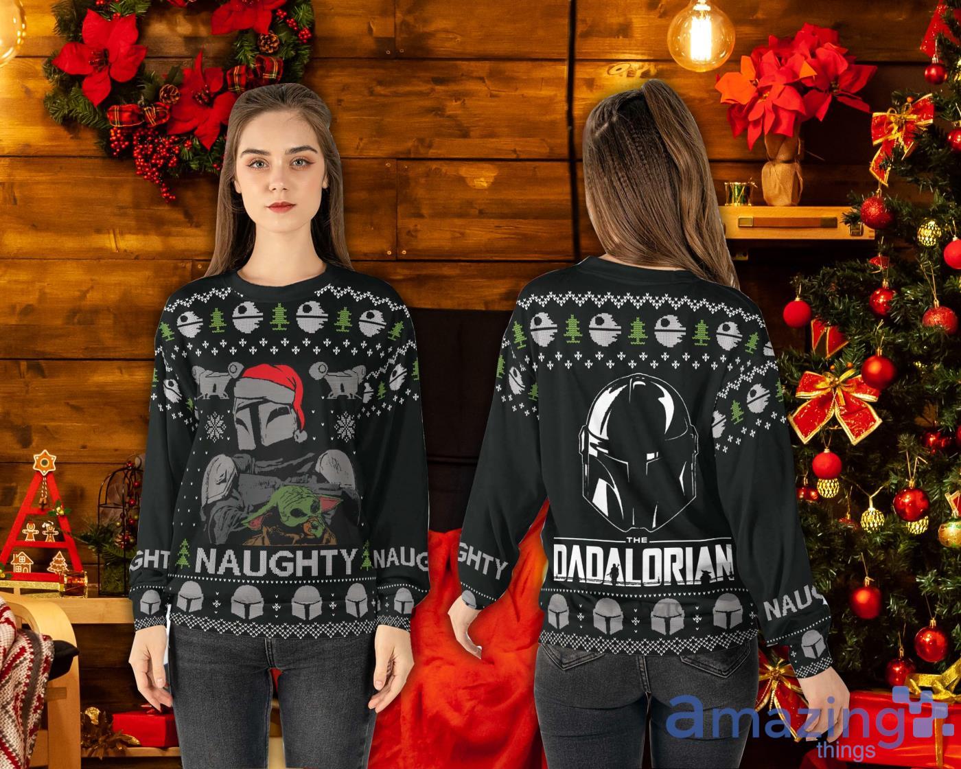 The Dadalorian Naught Sweater Sweashirt Black Ugly Dadalorian Christmas Sweater Product Photo 1