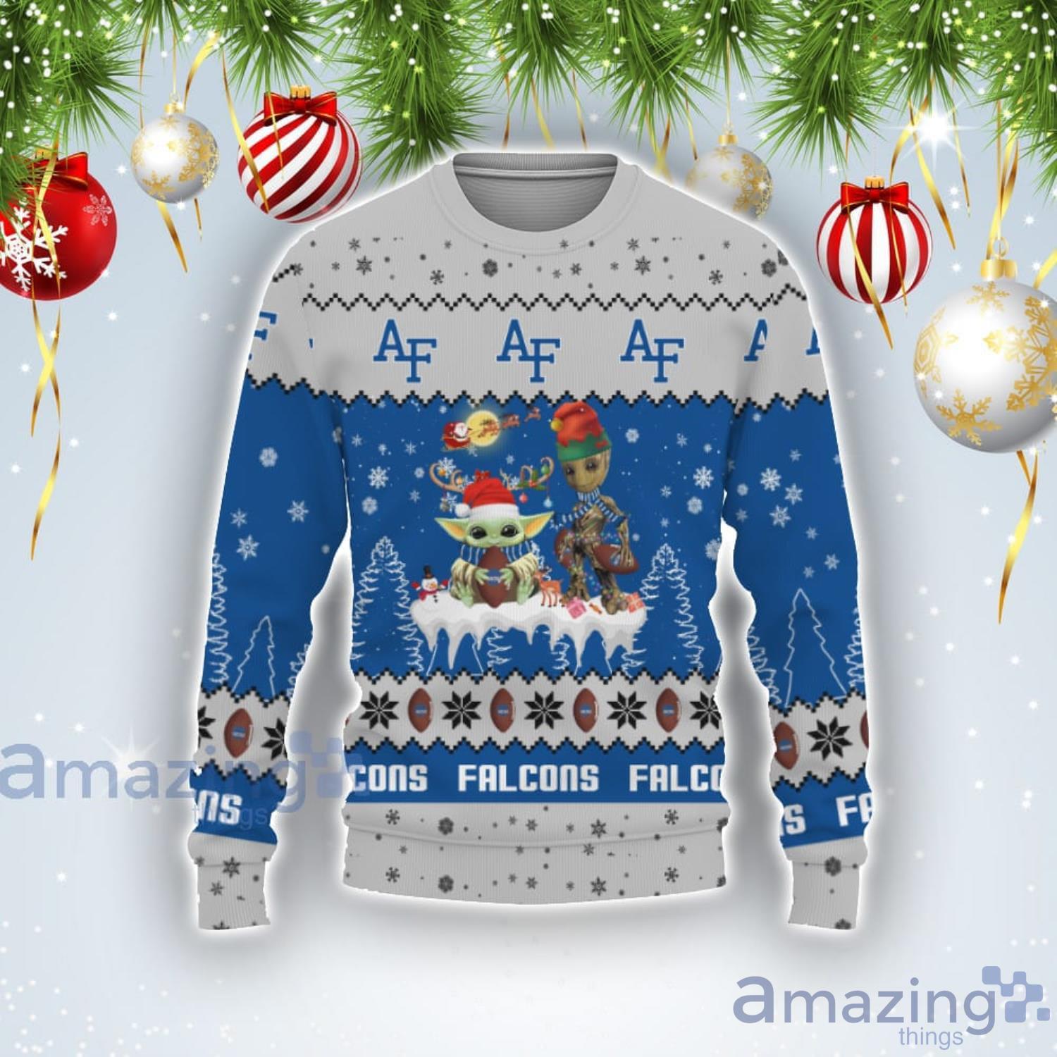 Tis The Season Christmas 2022 Baby Yoda Groot Cute Gift Air Force Falcons Ugly Christmas Sweater Product Photo 1