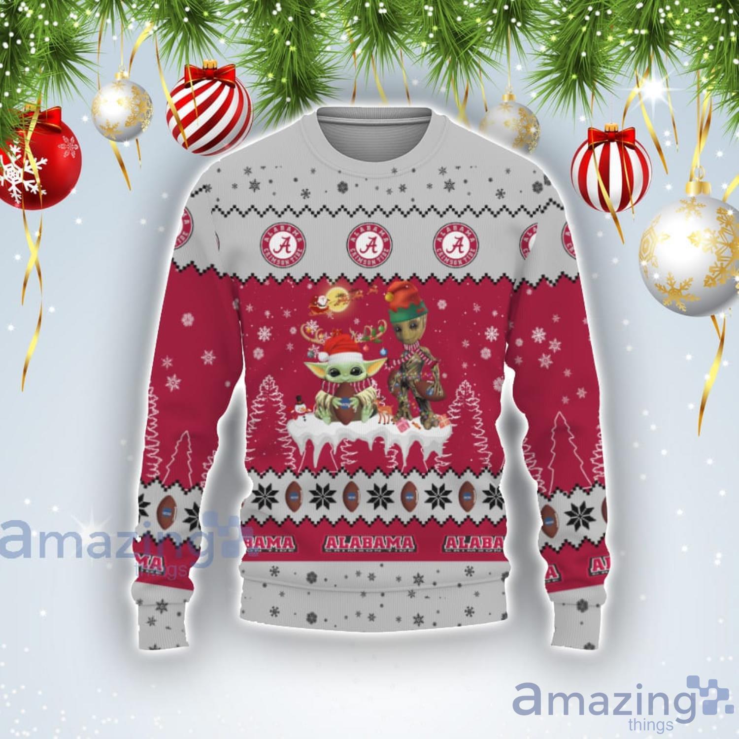 Tis The Season Christmas 2022 Baby Yoda Groot Cute Gift Alabama Crimson Tide Ugly Christmas Sweater Product Photo 1