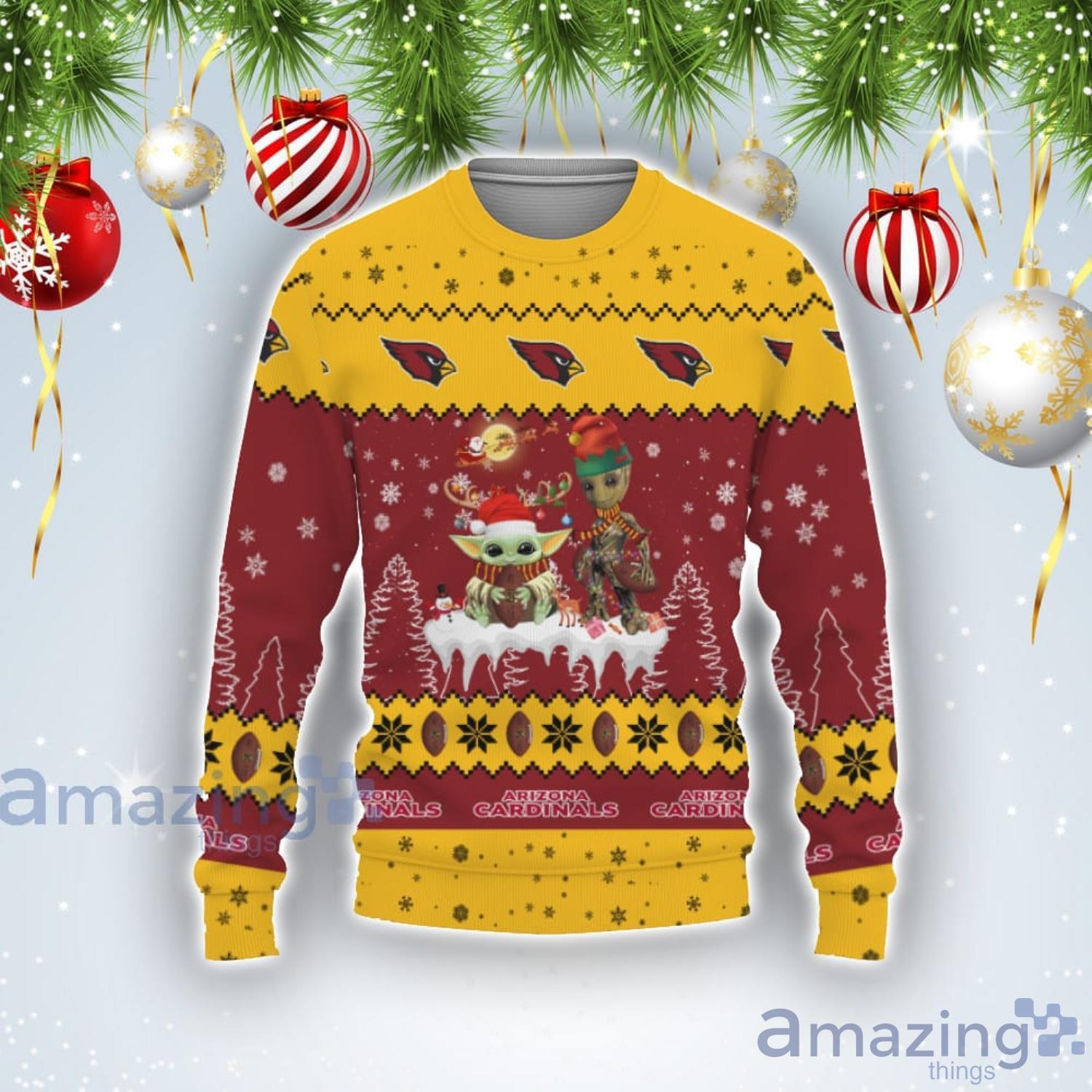 Tis The Season Christmas 2022 Baby Yoda Groot Cute Gift Arizona Cardinals Ugly Christmas Sweater Product Photo 1