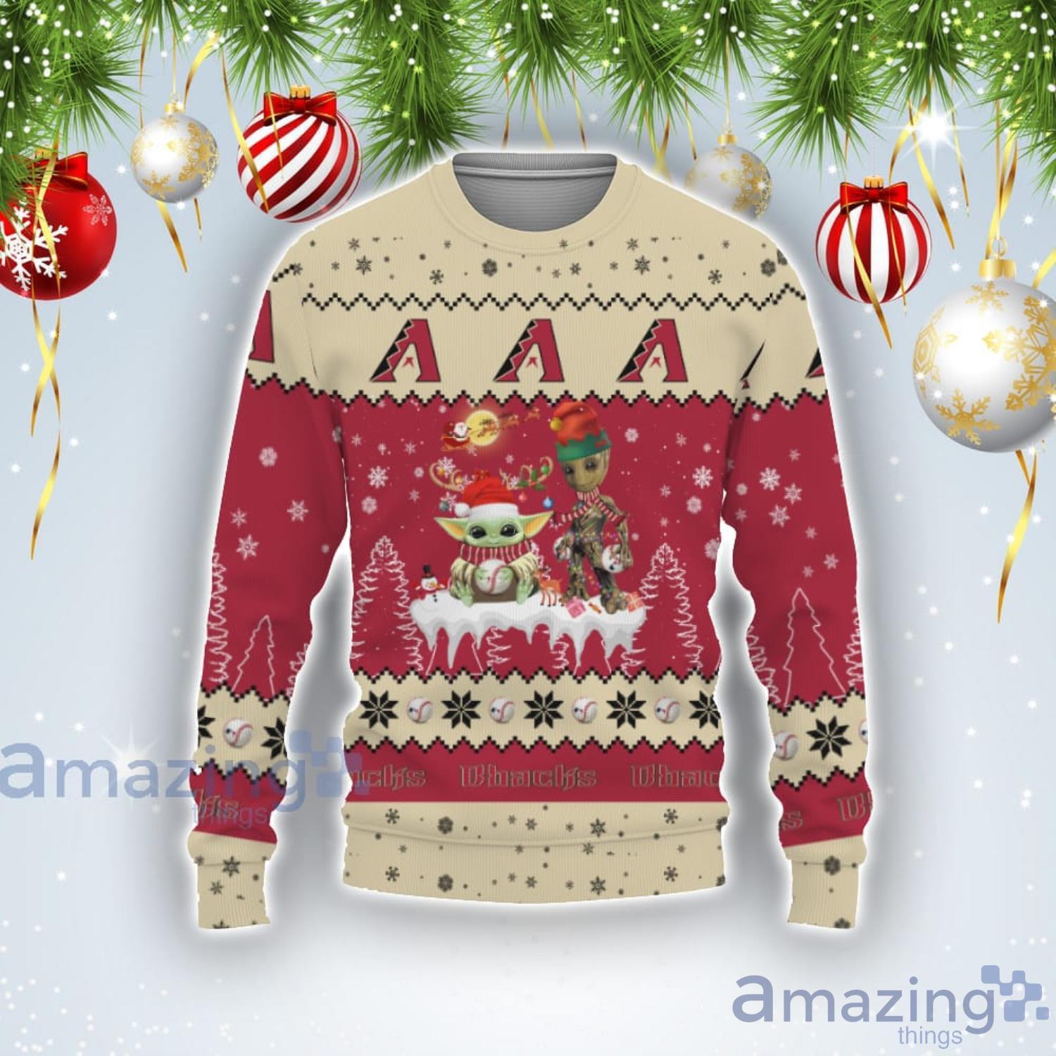 Tis The Season Christmas 2022 Baby Yoda Groot Cute Gift Arizona Diamondbacks Ugly Christmas Sweater Product Photo 1