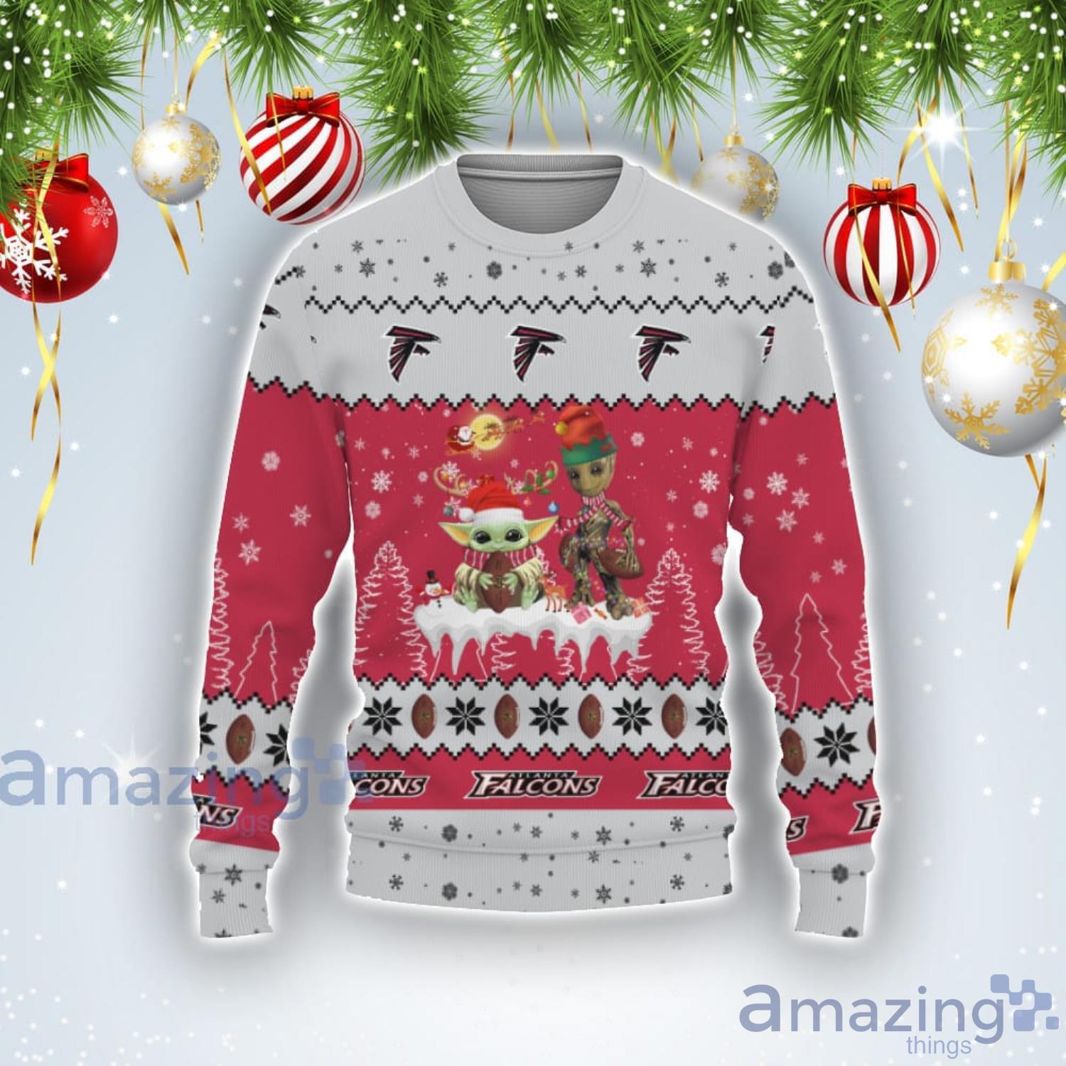 Tis The Season Christmas 2022 Baby Yoda Groot Cute Gift Atlanta Falcons Ugly Christmas Sweater Product Photo 1