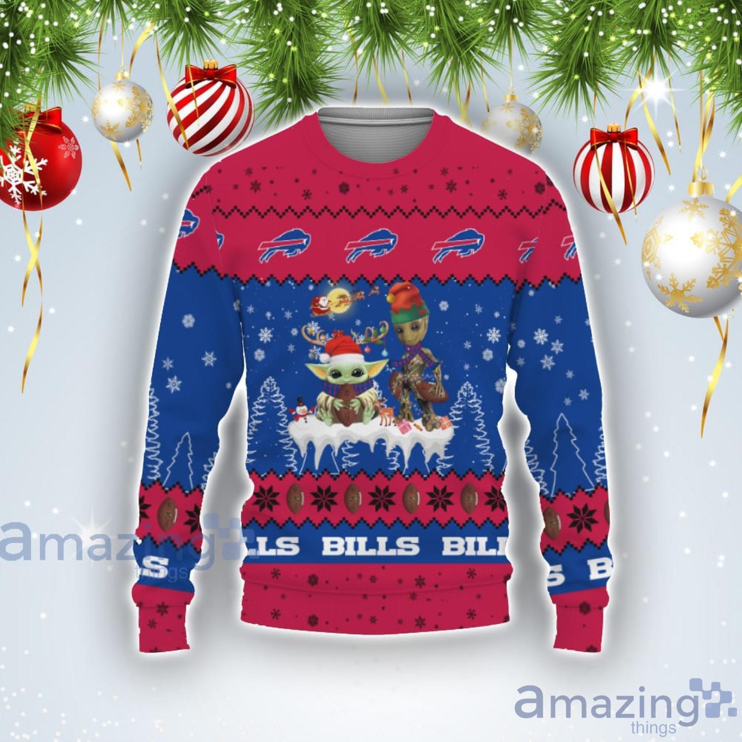 Tis The Season Christmas 2022 Baby Yoda Groot Cute Gift Buffalo Bills Ugly Christmas Sweater Product Photo 1