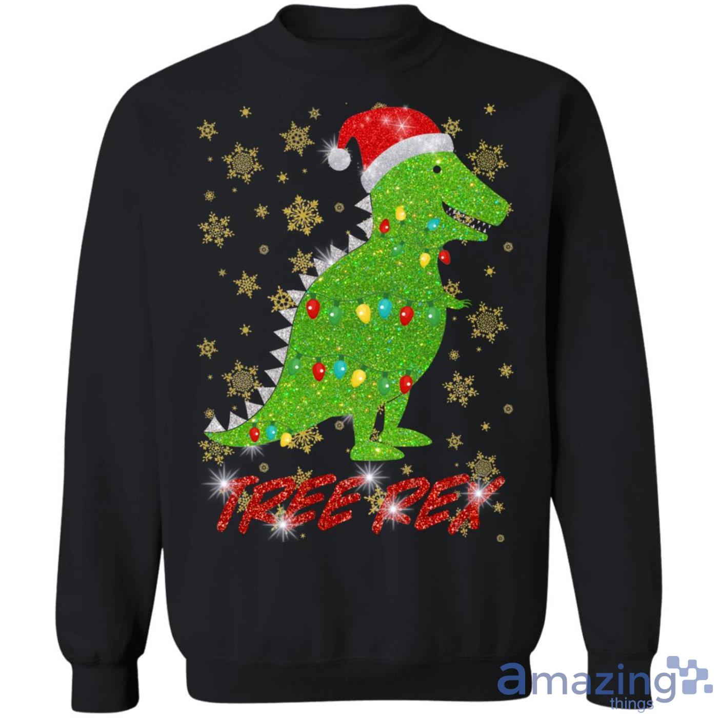 Tree Rex Sparkling Funny Christmas Light Santa Hat Sweatshirt Product Photo 1