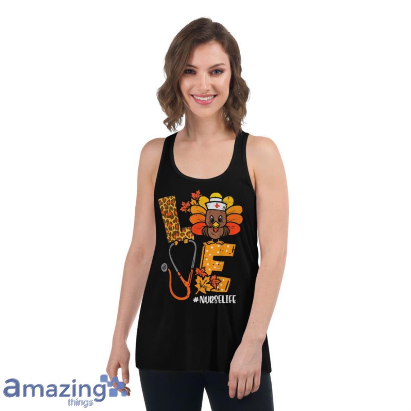 Turkey Stethoscope Nurse Life Thanksgiving Fall Women T Shirt image Turkey Stethoscope Nurse Life Thanksgiving Fall Women T-Shirt - Womens Flowy Racerback Tank