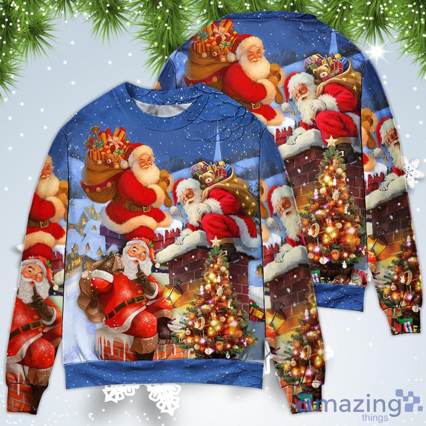 Up On Rooftop Santa Claus Art Style Christmas Sweatshirt Sweater Product Photo 1