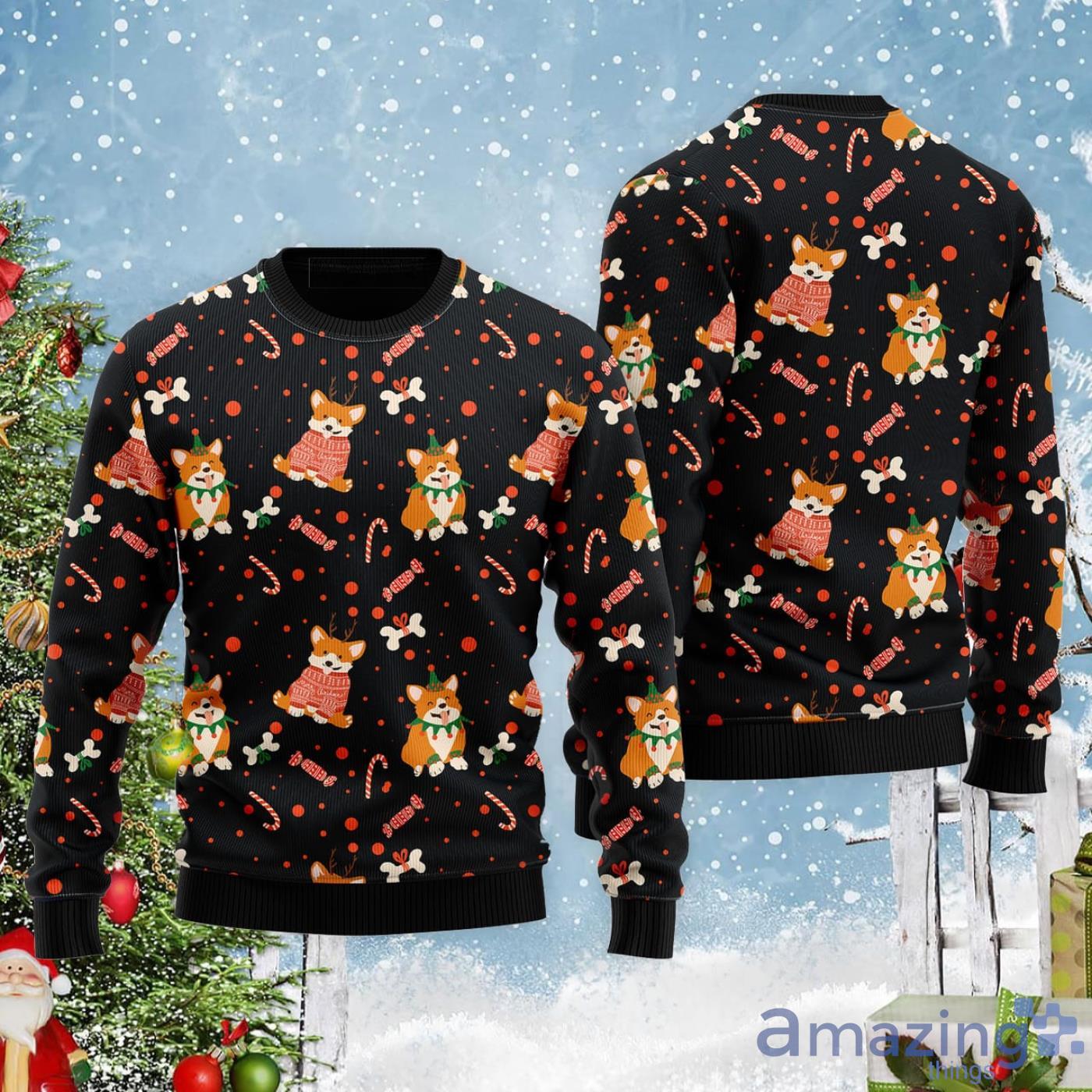 Very Cute Xmas Corgi Dog Pattern All Over Print Ugly Christmas Sweater Product Photo 1