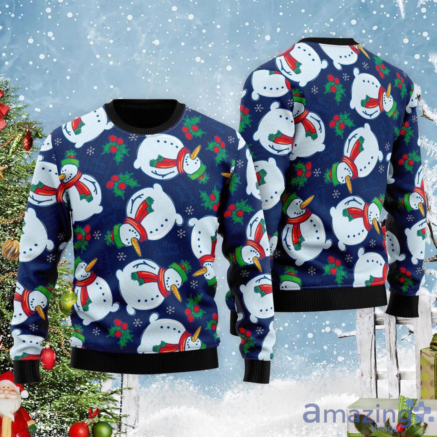 Very Ugly Snowman On Blue Pattern All Over Print Ugly Christmas Sweater Product Photo 1