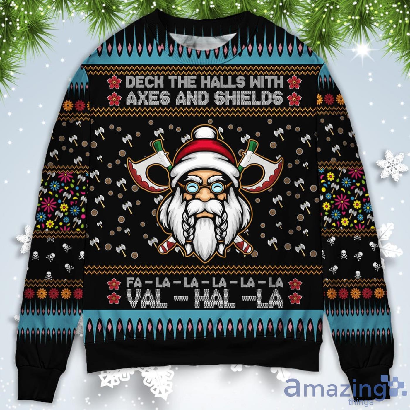Viking Deck The Halls With Axes And Shields Christmas Sweatshirt Sweater Product Photo 1