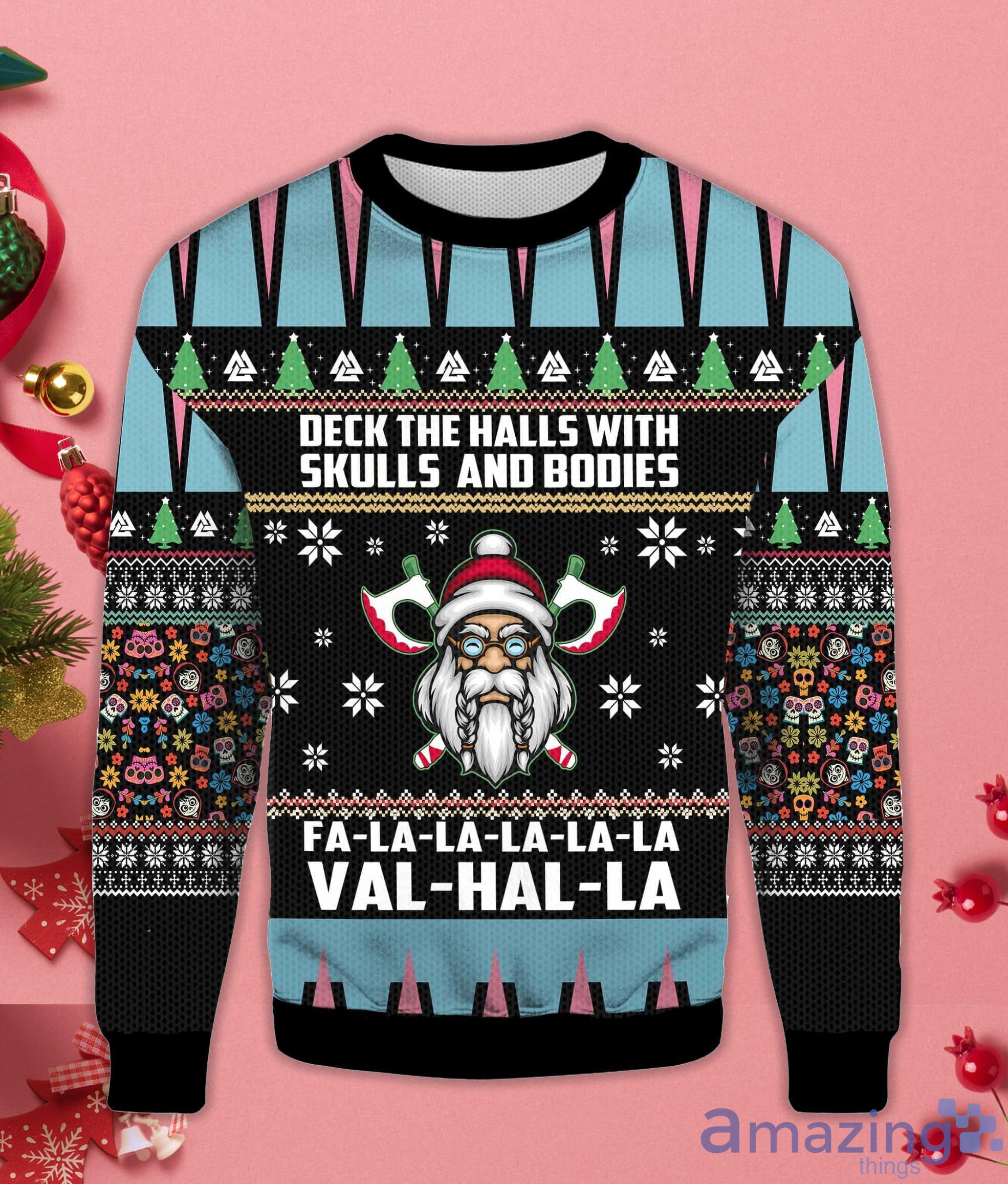 Viking Deck The Halls With Skulls And Bodies Ugly Christmas Sweater