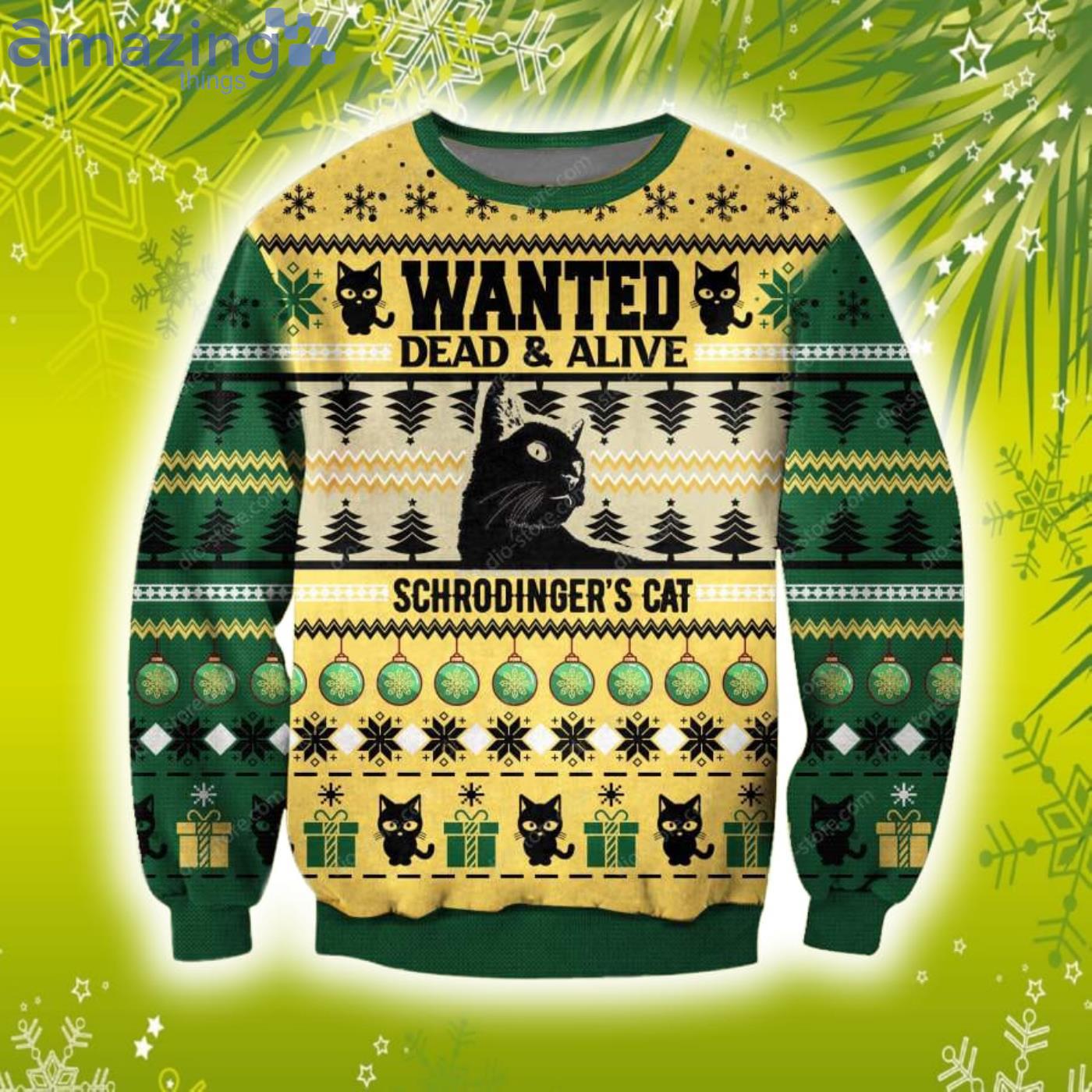 Wanted Dead & Alive Schrodingers Cat 3D Christmas Knitting Pattern Ugly Sweater Sweatshirt Product Photo 1