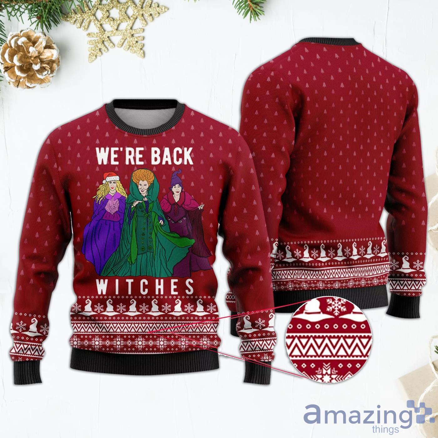 We're Back Witches Red Ugly Christmas Sweater Product Photo 1