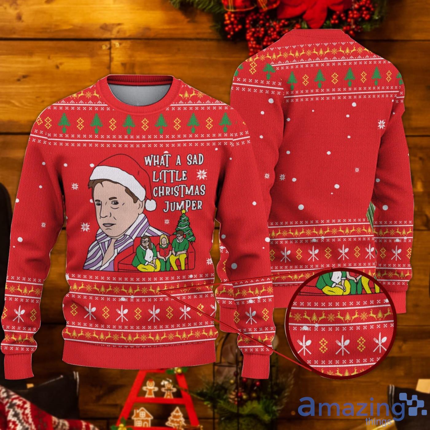 What A Sad Little Christmas Jumper Come Dine Dear Lord Jane British Ugly Christmas Sweater Product Photo 1