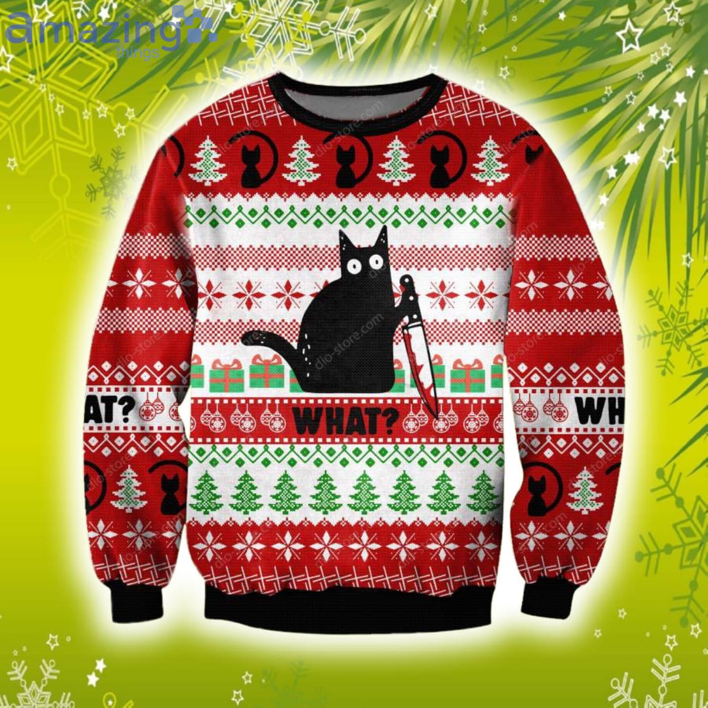 What Black Cat Knitting Pattern 3D Christmas Knitting Pattern Ugly Sweater Sweatshirt Product Photo 1