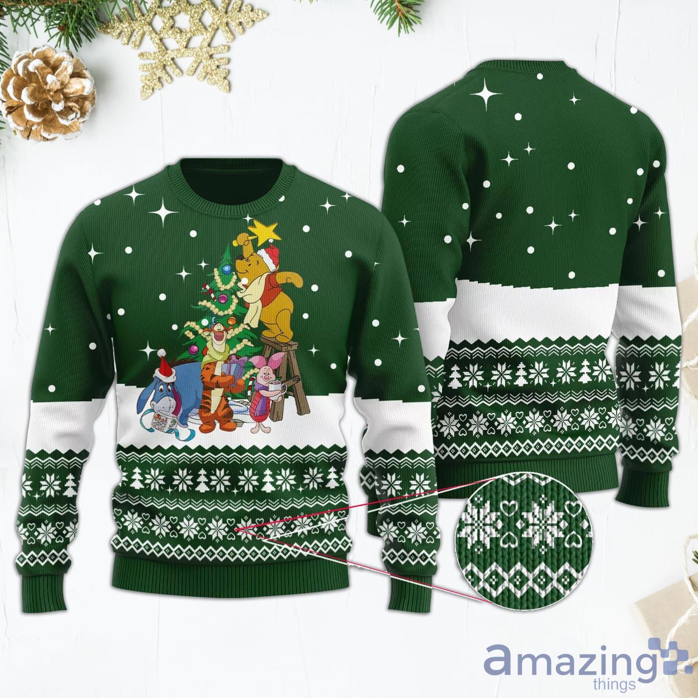 Winnie The Pooh Cartoon Lover Green Ugly Christmas Sweater Product Photo 1