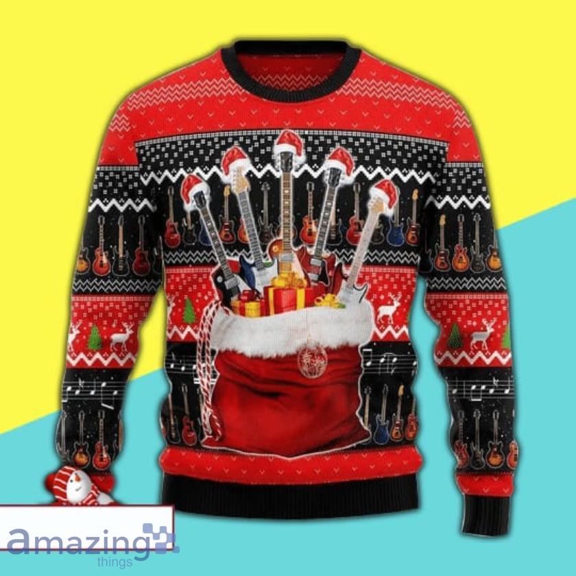 A Bag Gift Full Of Colorful Guitar Party Full Print Ugly Christmas Sweater Product Photo 1