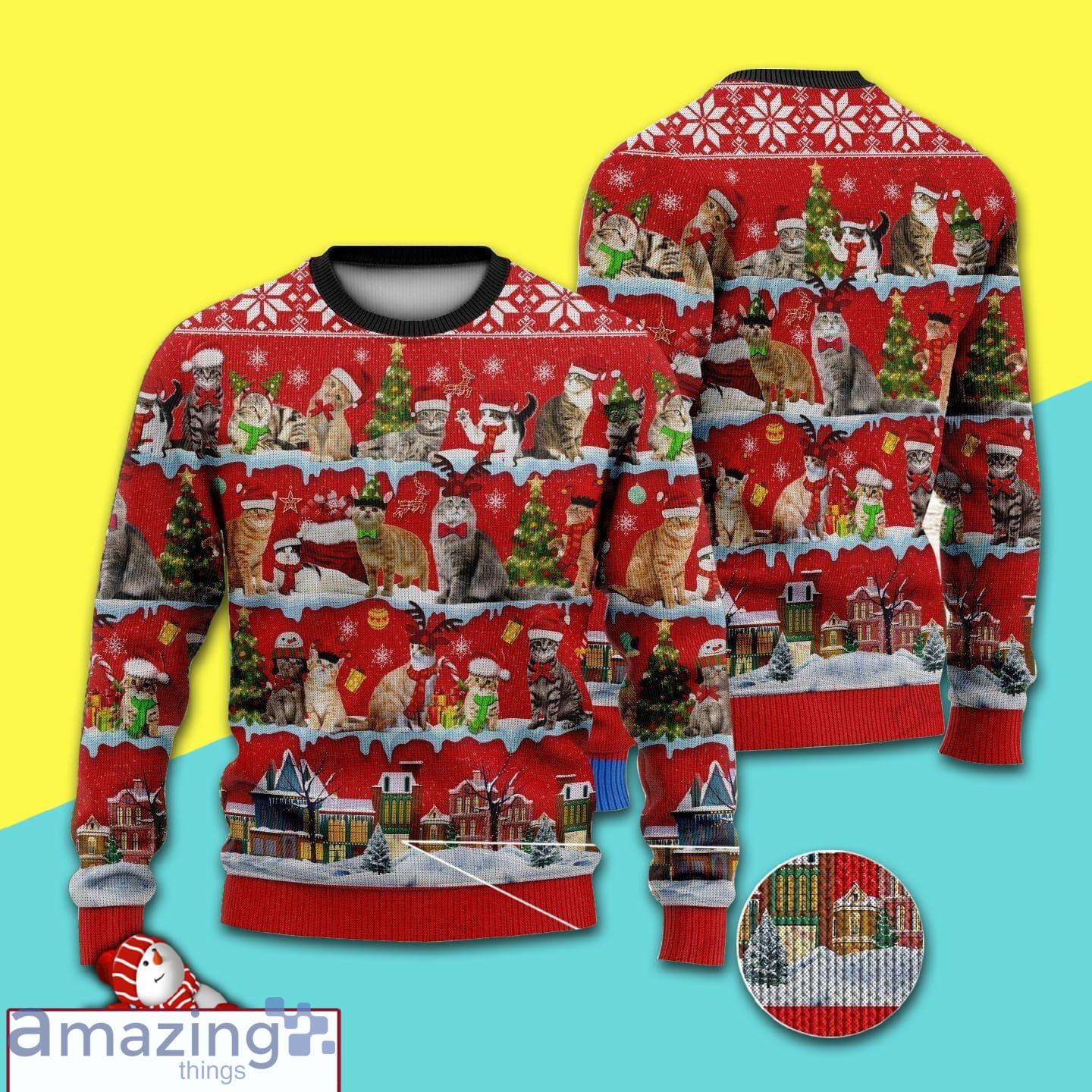 A Lot Of Cats In Xmas Day Full Print Ugly Christmas Sweater Product Photo 1