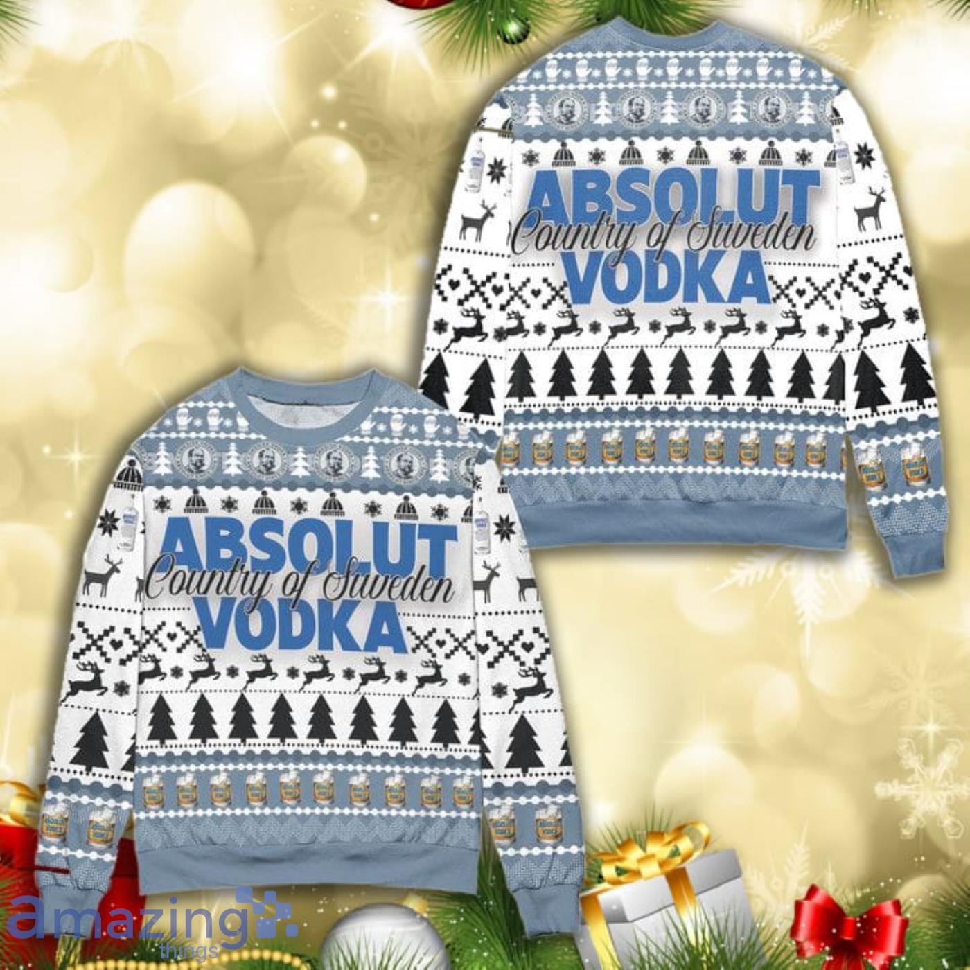 Absolut Vodka Country Of Sweden Vodka Pine Tree Snowflake All Over Print 3D Ugly Christmas Sweater Product Photo 1