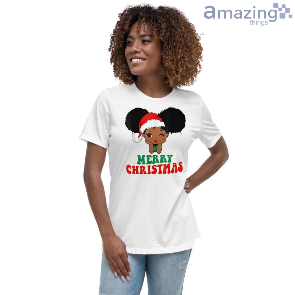 100 Days Free Returns Tops African Girl American Melanin Christmas Santa Hat Xmas T-Shirt 
