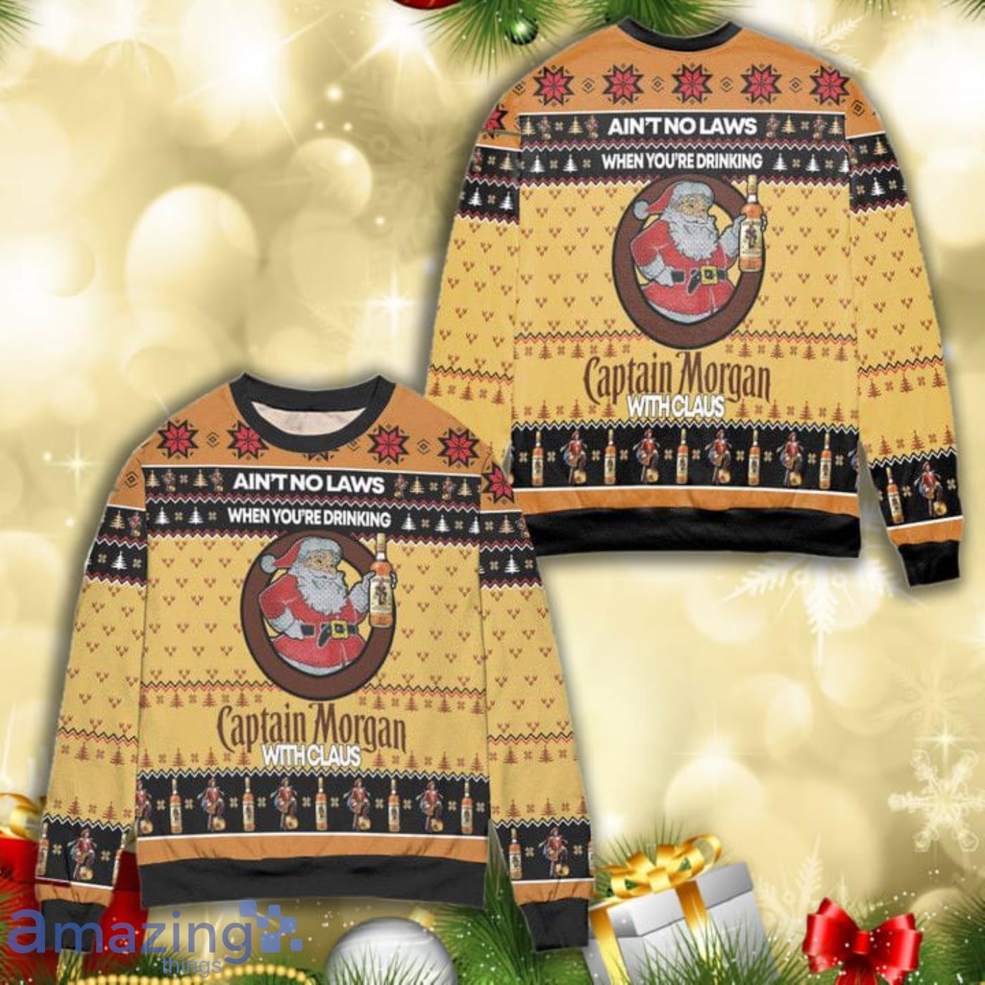 Aint No Laws When Youre Drinking Captain Morgan With Claus All Over Print 3D Ugly Christmas Sweater Product Photo 1