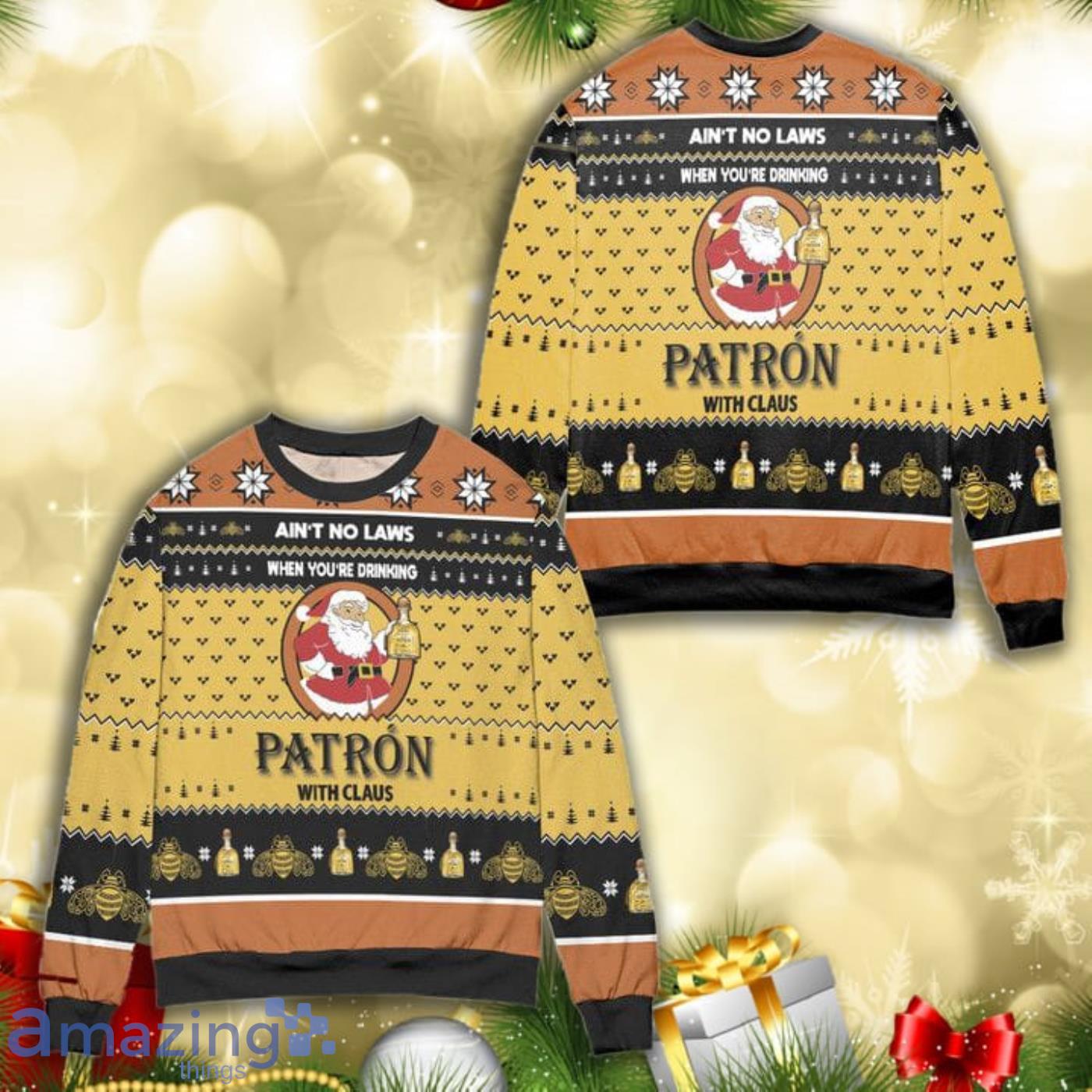 Aint No Laws When Youre Drinking Patron With Claus All Over Print 3D Ugly Christmas Sweater Product Photo 1