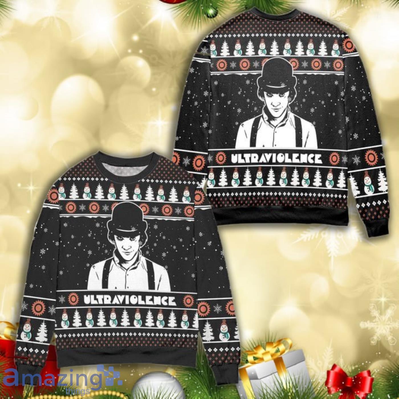 Alex A Clockwork Orange Snowman Pattern All Over Print 3D Ugly Christmas Sweater Product Photo 1