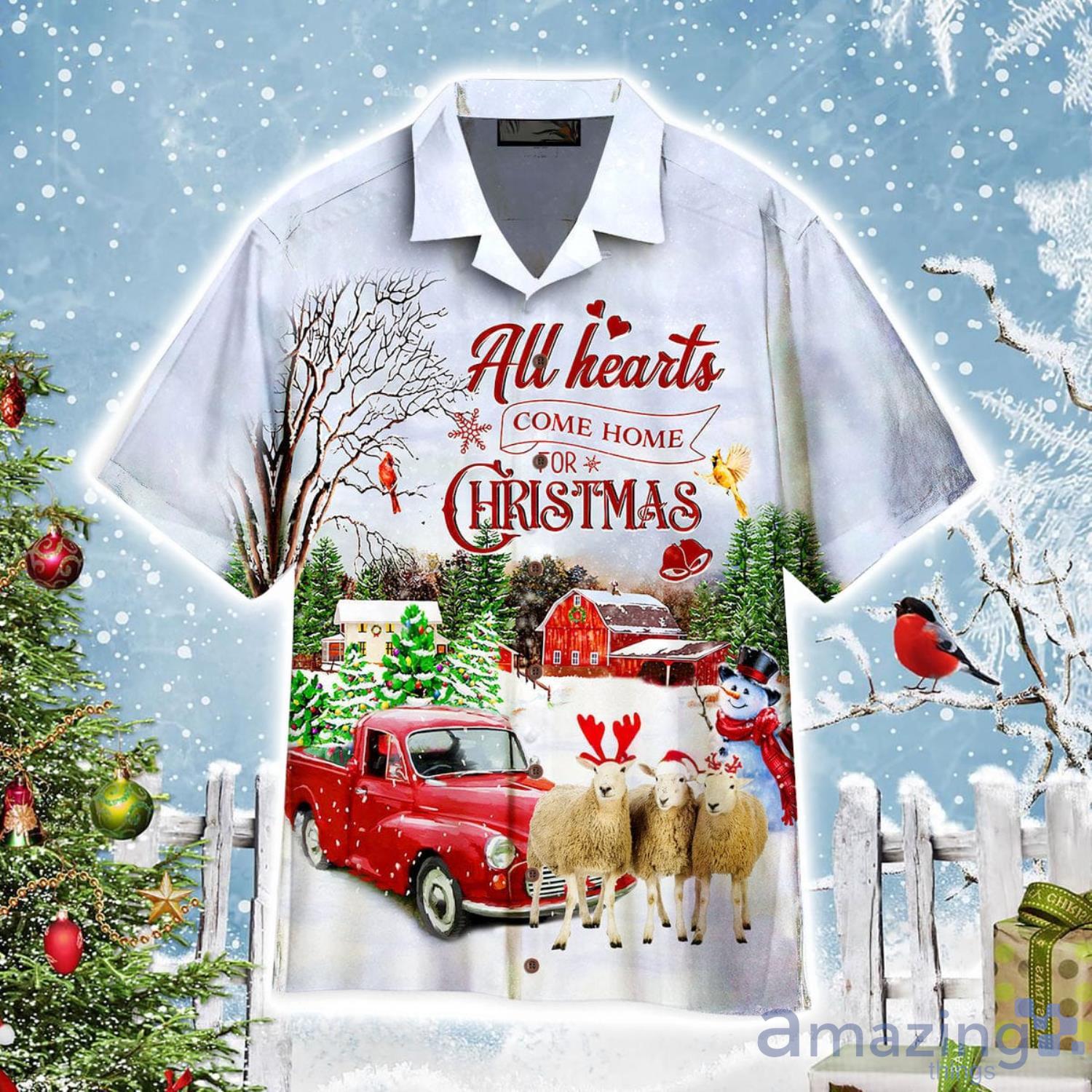 All Hearts Come Home For Christmas Sheep Aloha Cute Christmas Gift Cute Christmas Gift Hawaiian Shirt Product Photo 1