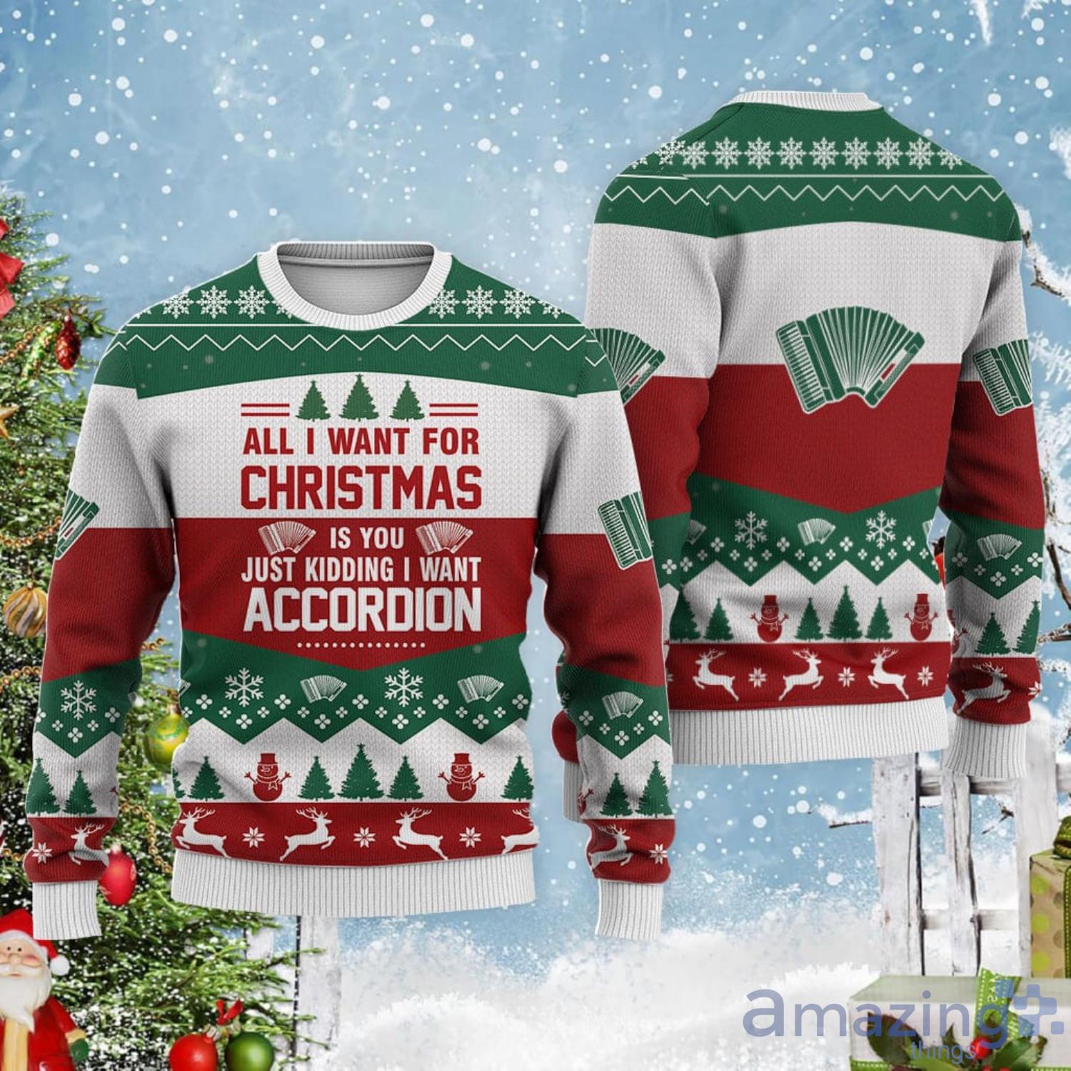 All I Want For Christmas Is Accordion Ugly Christmas Sweater Product Photo 1