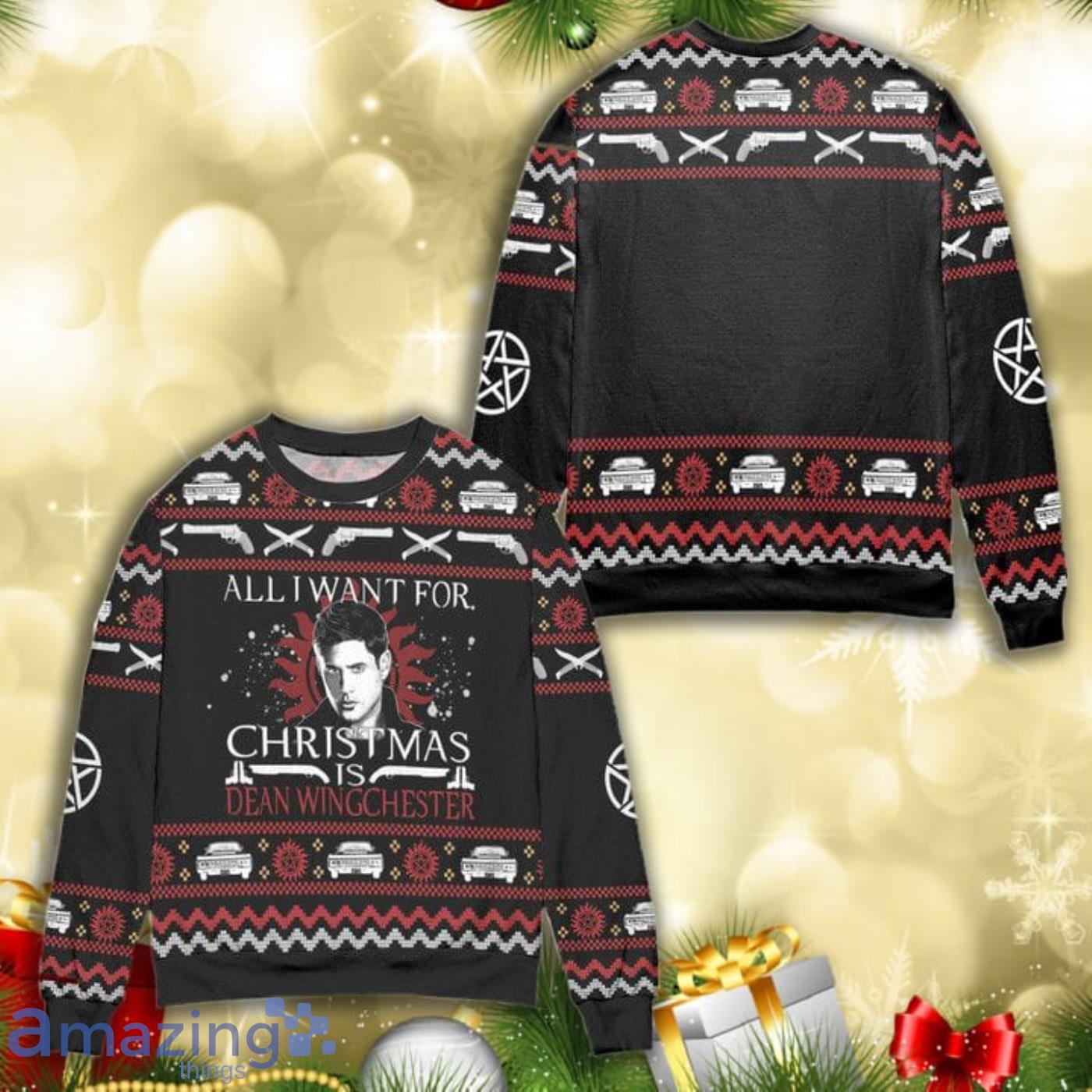All I Want For Christmas Is Dean Winchester Supernatural All Over Print 3D Ugly Christmas Sweater Product Photo 1