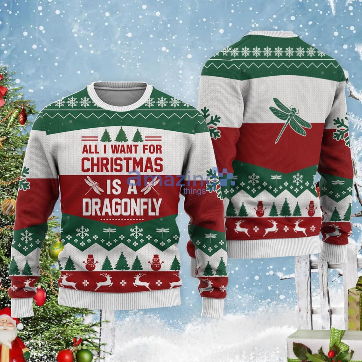 All I Want For Christmas Is Dragonfly Christmas Gift Ugly Christmas Sweater Product Photo 1
