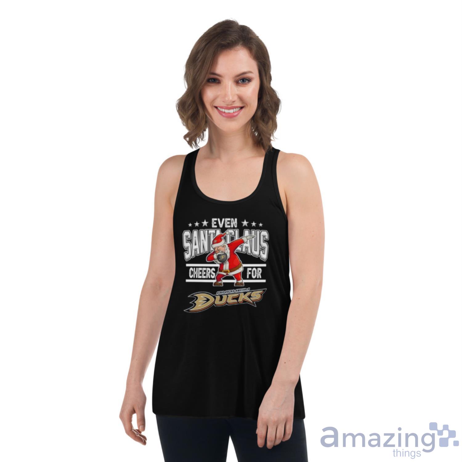 Anaheim Ducks Even Santa Claus Cheers For Christmas NHL Shirt For Fans image Anaheim Ducks Even Santa Claus Cheers For Christmas NHL Shirt For Fans - Womens Flowy Racerback Tank