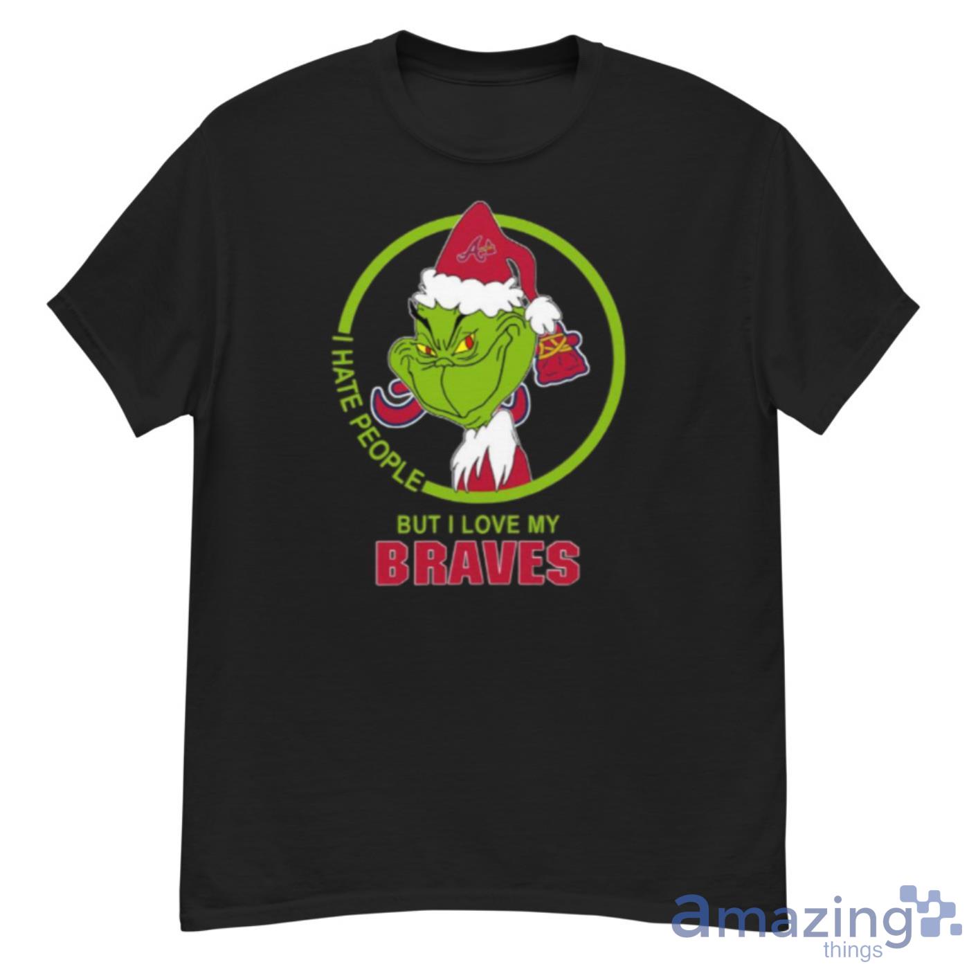 Atlanta Braves MLB Christmas Grinch I Hate People But I Love My Favorite Baseball Team Shirt - G500 Men’s Classic T-Shirt