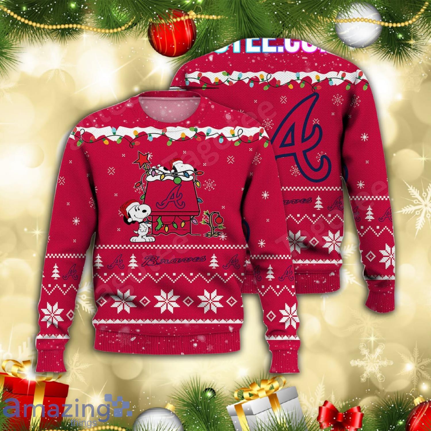 Atlanta Braves MLB Snoopy Peanuts Knitted Christmas Ugly Sweater Product Photo 1