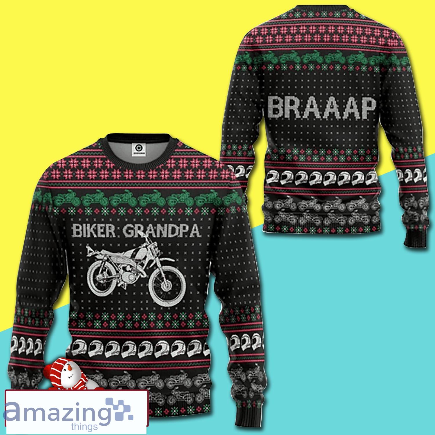 Awesome Biker Grandpa Braaap Party Full Print Ugly Christmas Sweater Product Photo 1