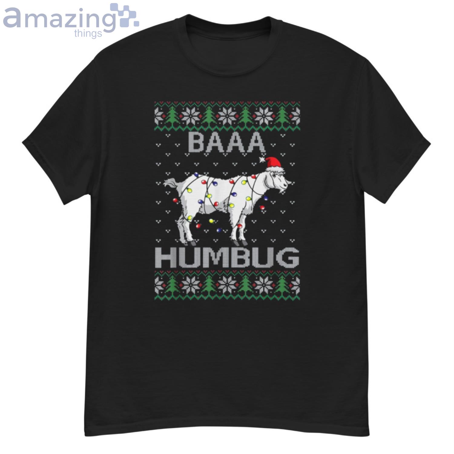 Baaa Humbug Goat Santa Hat Christmas Lights Ugly Sweater Shirt Product Photo 1