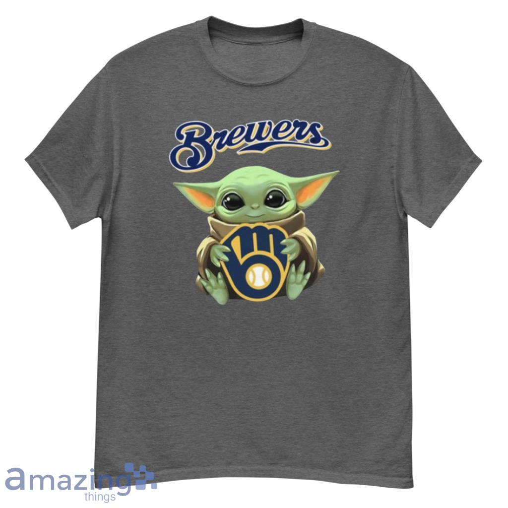 Baby Yoda Hug Milwaukee Brewers For Fans Christmas Shirt - G500 Men’s Classic T-Shirt-1
