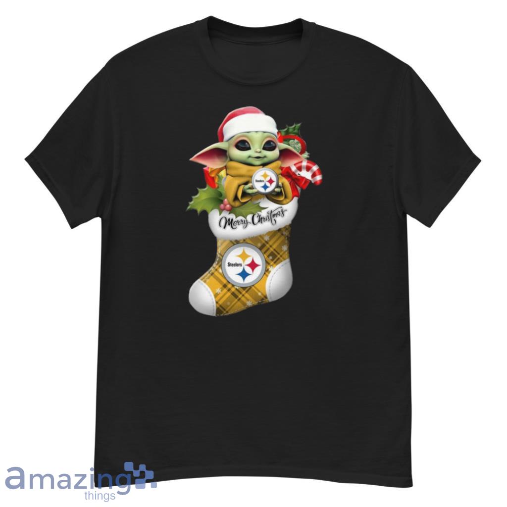 Baby Yoda Hug Pittsburgh Steelers Ornament Merry Christmas Shirt