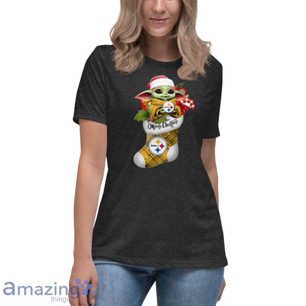 Baby Yoda Hug Pittsburgh Steelers Ornament Merry Christmas Shirt