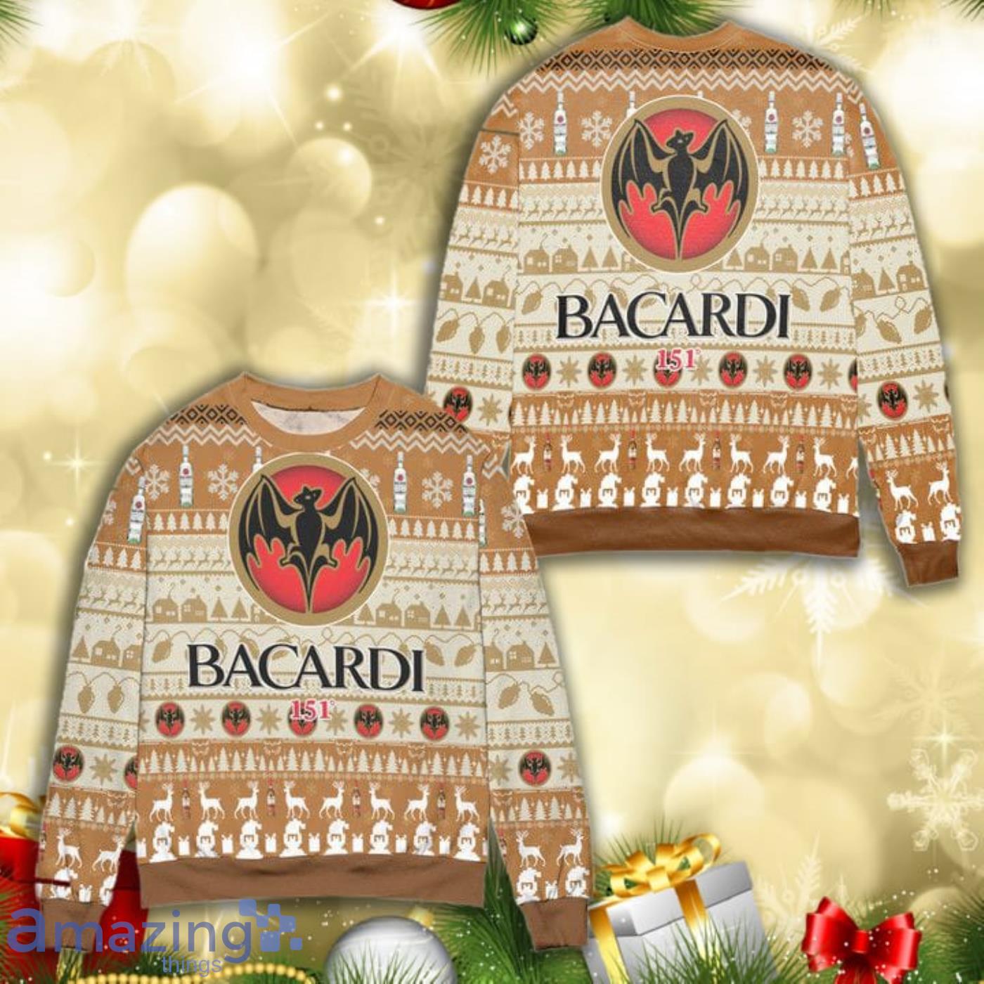 Bacardi 151 Reindeer Pattern All Over Print 3D Ugly Christmas Sweater Product Photo 1