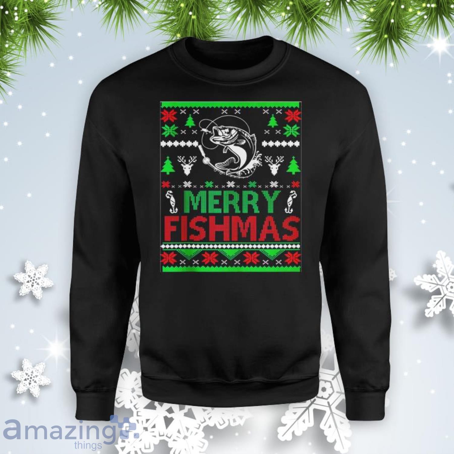 Bass Fish Apparel, Merry Fishmas Christmas Sweatshirt Product Photo 1