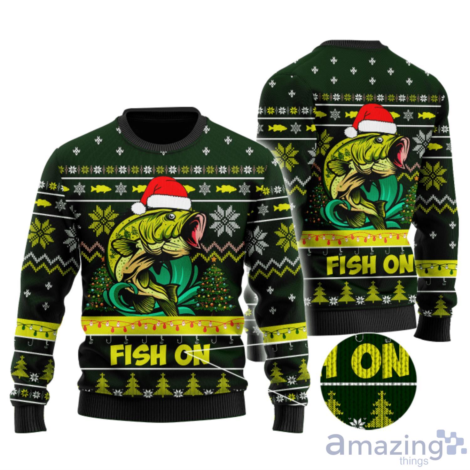 Bass Fishing Fish On Christmas Hat Ugly Christmas Sweater Product Photo 1