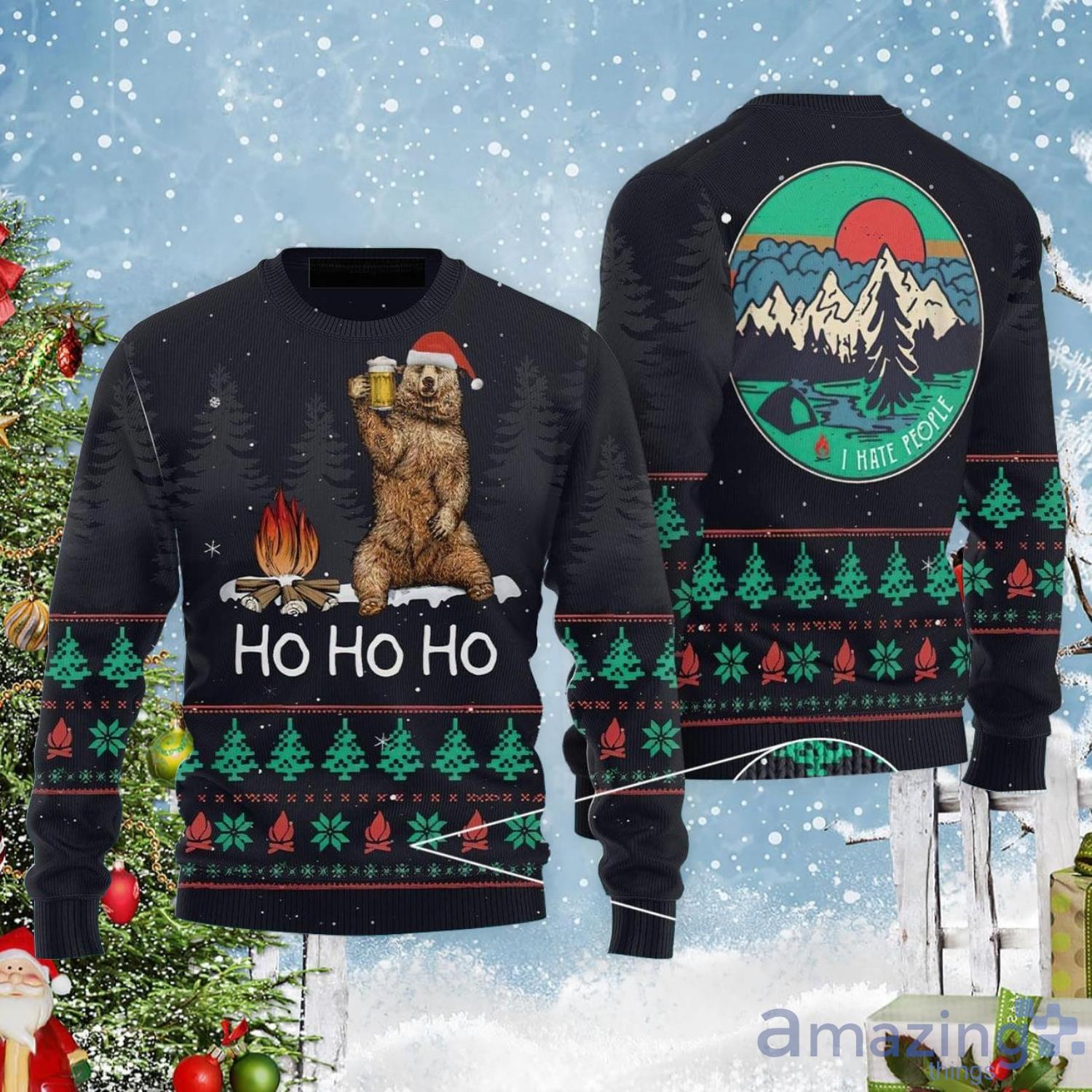 Bear Camping Ho Ho Ho Christmas Gift Ugly Christmas Sweater Product Photo 1