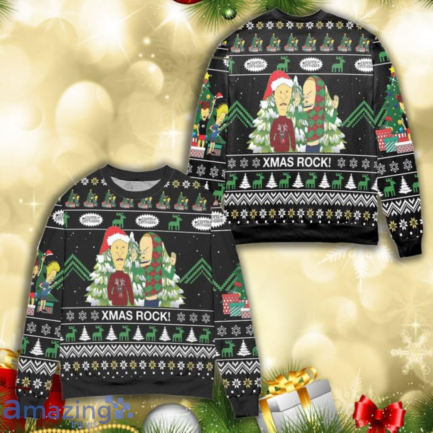 Beavis And Butt Head Xmas Rock All Over Print 3D Ugly Christmas Sweater Product Photo 1