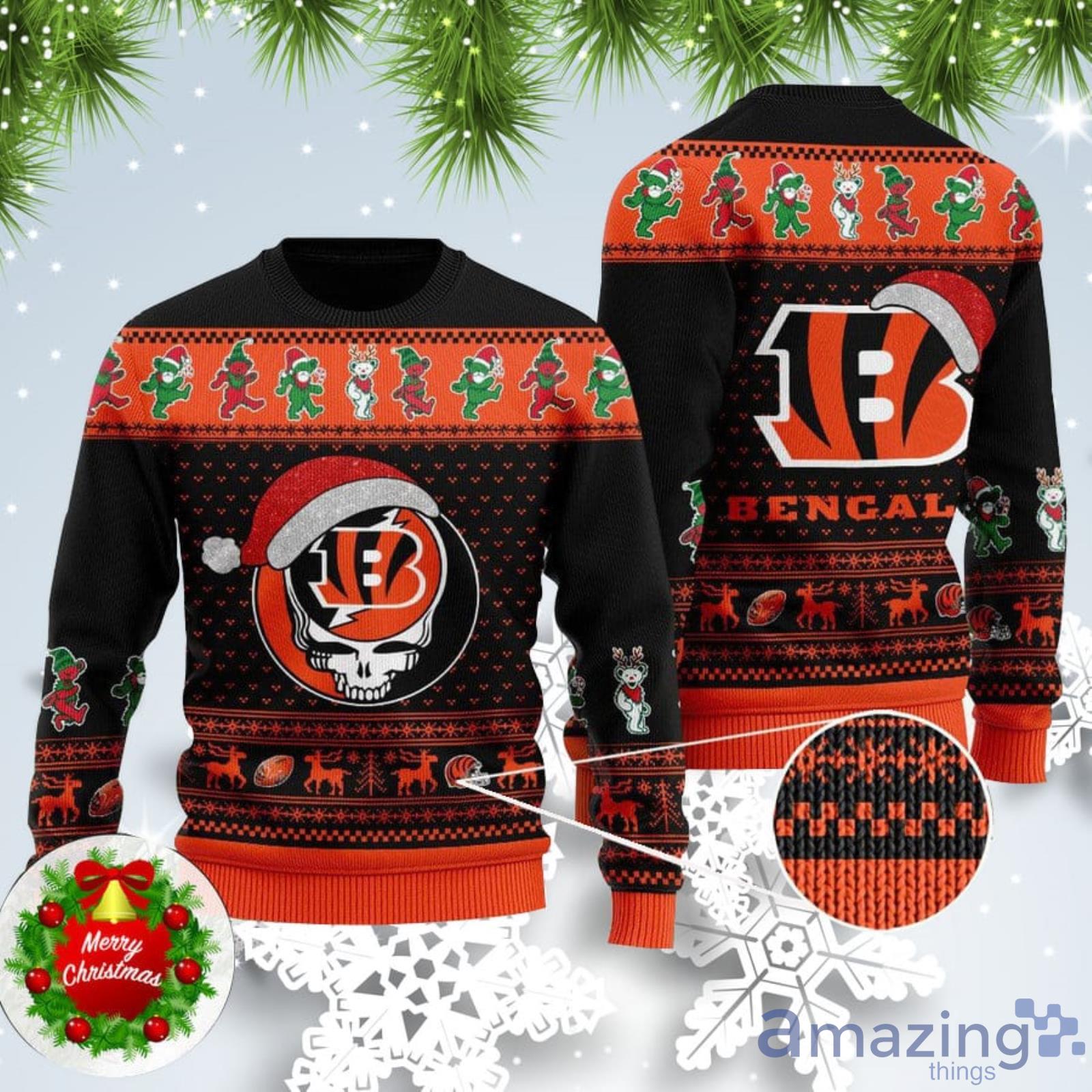 Bengal Skull Santa Hat Ugly Christmas Sweater For Fans Product Photo 1